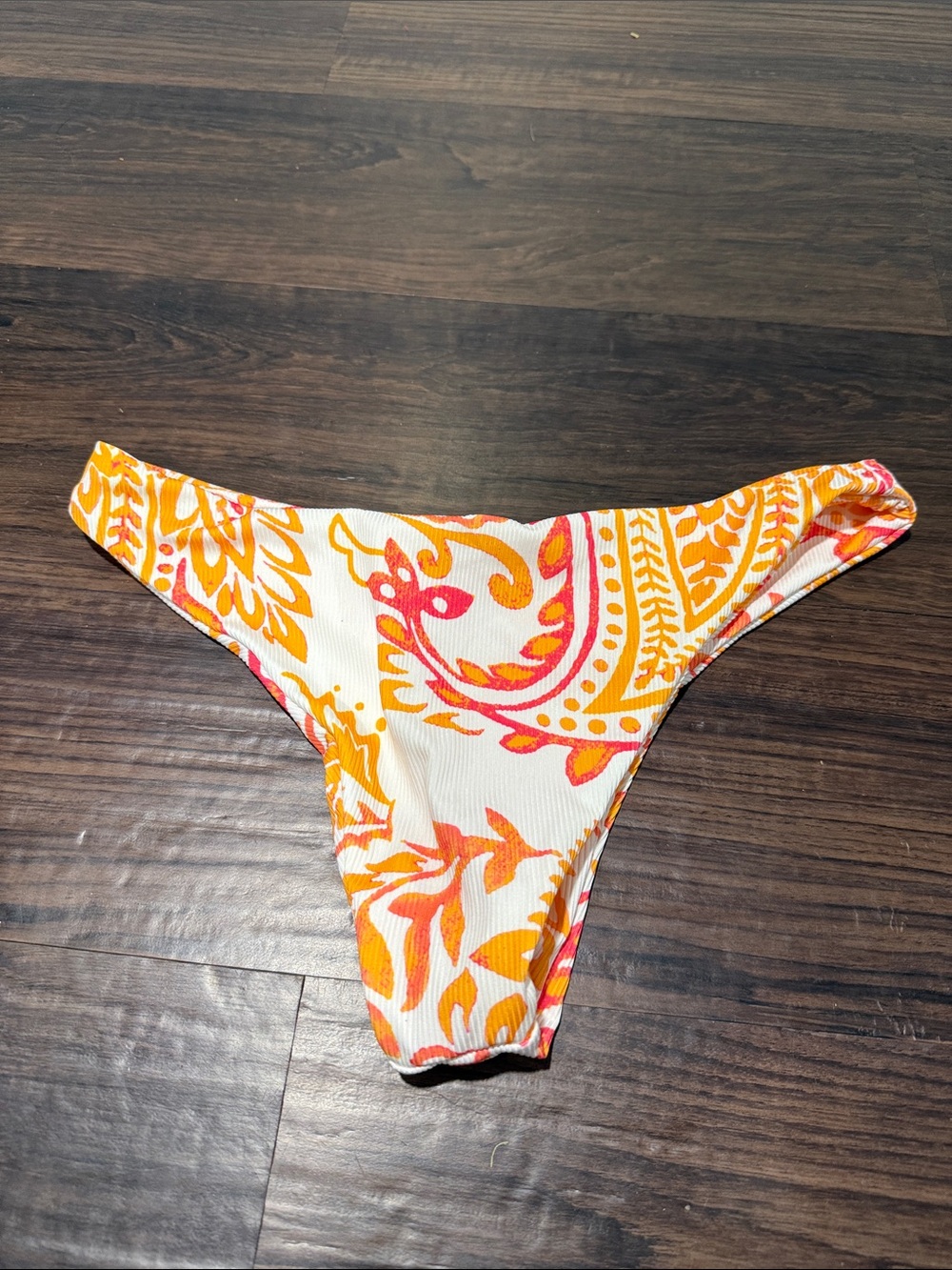 SHEIN White Bikini Bottom with Orange and Pink Paisley Print
